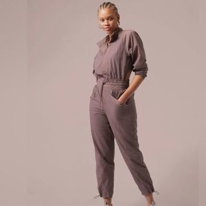 NWT Athleta Alicia Keys Utility Jumpsuit Size 0 Smokes Almond Brown